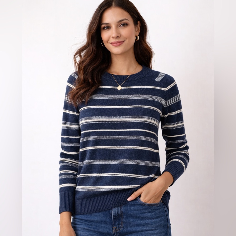 Pendleton Woolen Mills Striped Wool Sweater women’s L Button Cuff blue striped
